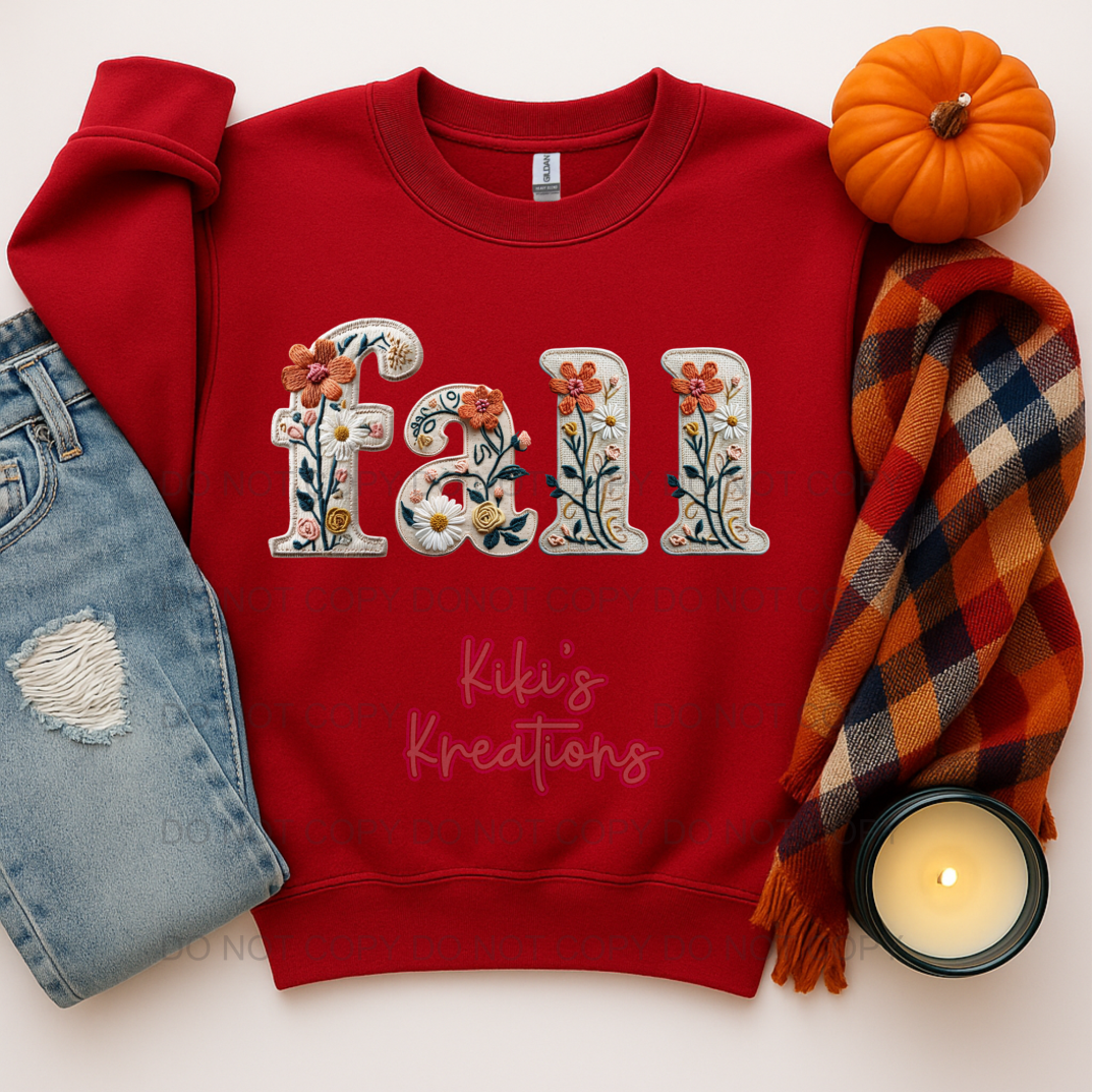 PREPPY FALL FAUX EMBROIDERY CREWNECK