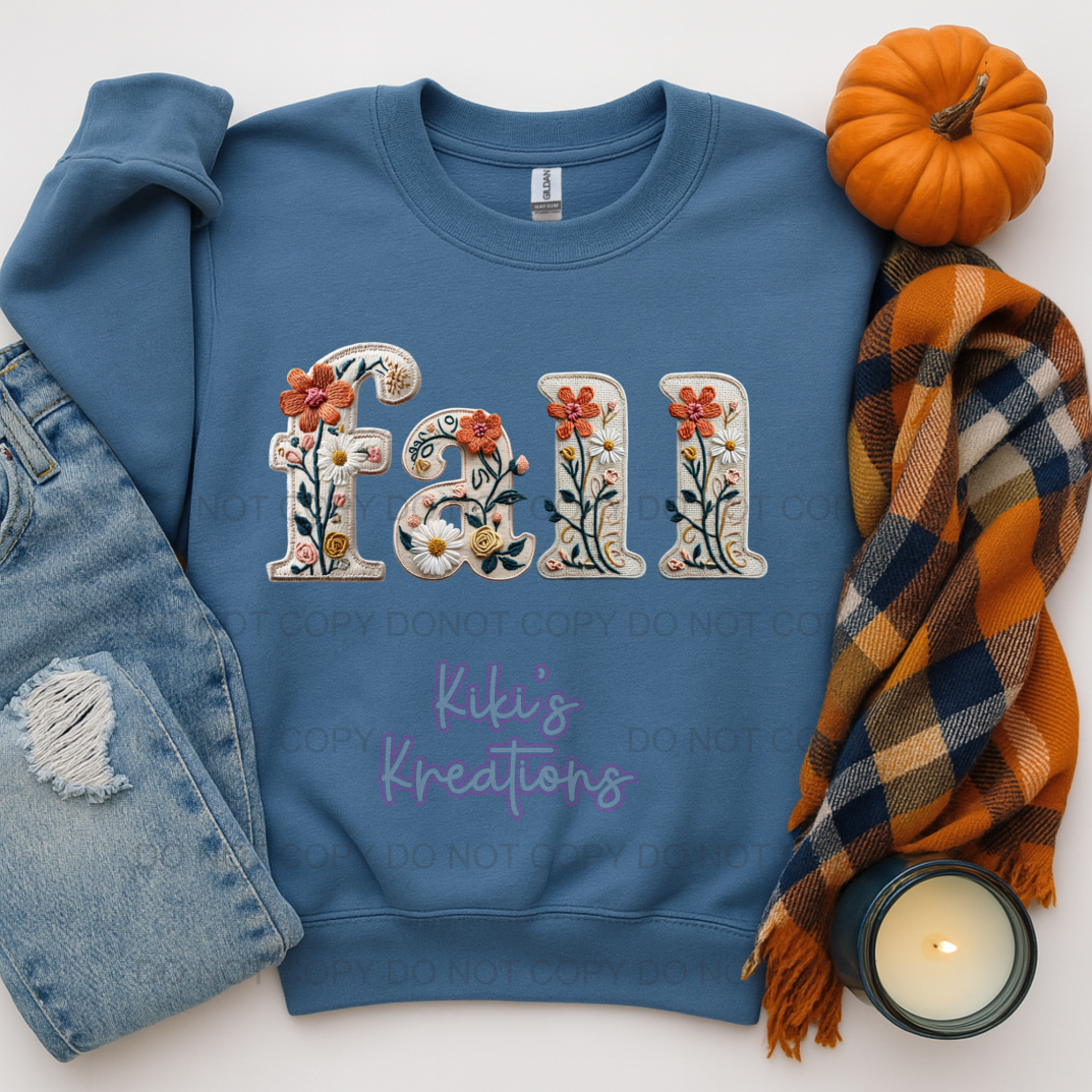 PREPPY FALL FAUX EMBROIDERY CREWNECK