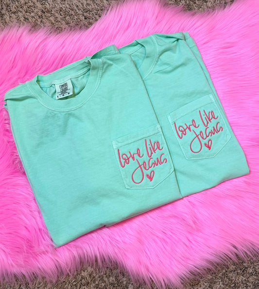 Love Like Jesus Embroidered pocket tee