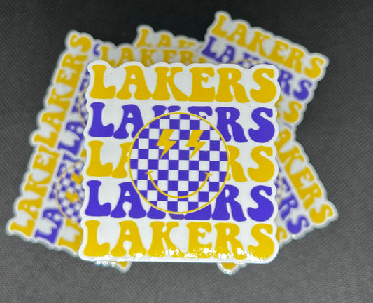 STACKED LAKERS SMILEY FACE STICKER