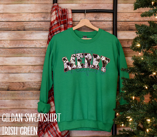 MERRY COW PRINT CHRISTMAS SWEATSHIRT